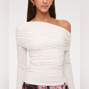 Abercrombie & Fitch Off-Shoulder Ruched Long Sleeve Top - White